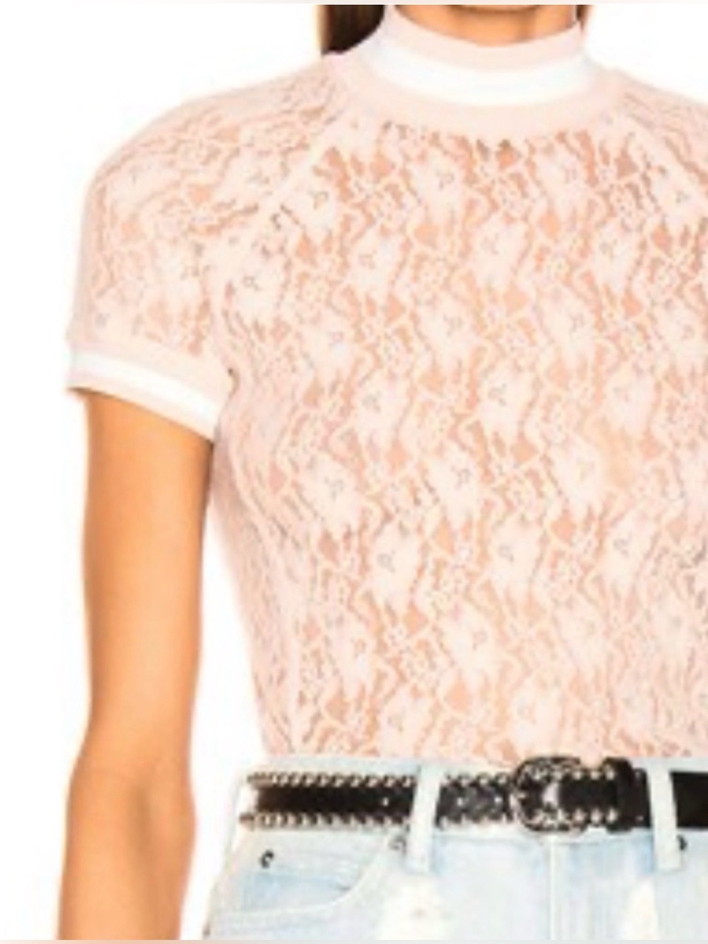 T by Alexander Wang Lace Short Sleeve Top in Cream